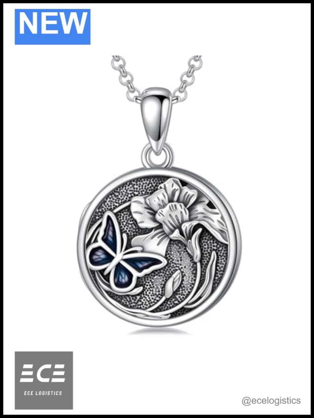 Sterling Silver Butterfly Locket Necklace 18" with 2" Extender Jewelry